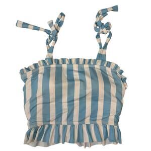 Coral Reef Swim Blue & White Stripe Ruffle Bikini Top - Size M